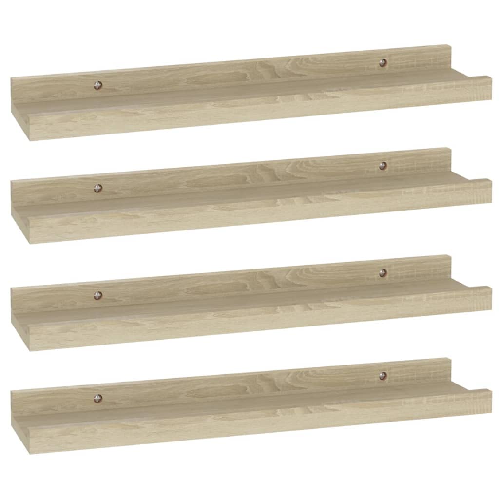 vidaXL Modern Sonoma Oak Wall Mounted Shelves, MDF Construction, 15.7 x 3.5 x 1.2, Versatile Display and Storage Solution, 4 Pie