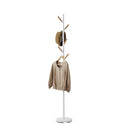 Yamazaki Home Freestanding Coat Hanger Rack with Wooden Hooks, Space Saving Steel One Size White