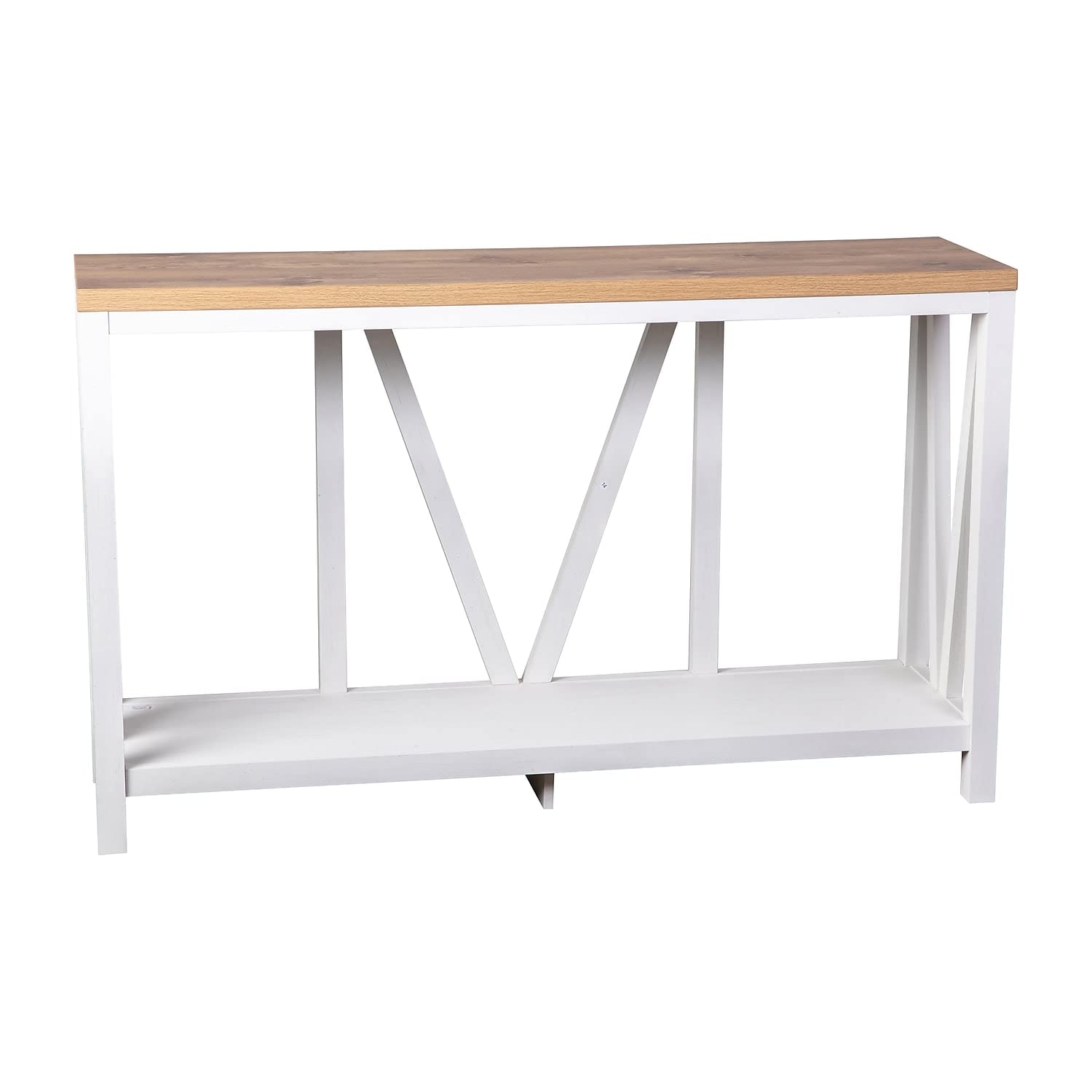 Flash Furniture Charlotte Farmhouse 2-Tier Console Table - Brushed Wash Finish Engineered Wood Frame - Warm Oak Finish Tabletop 