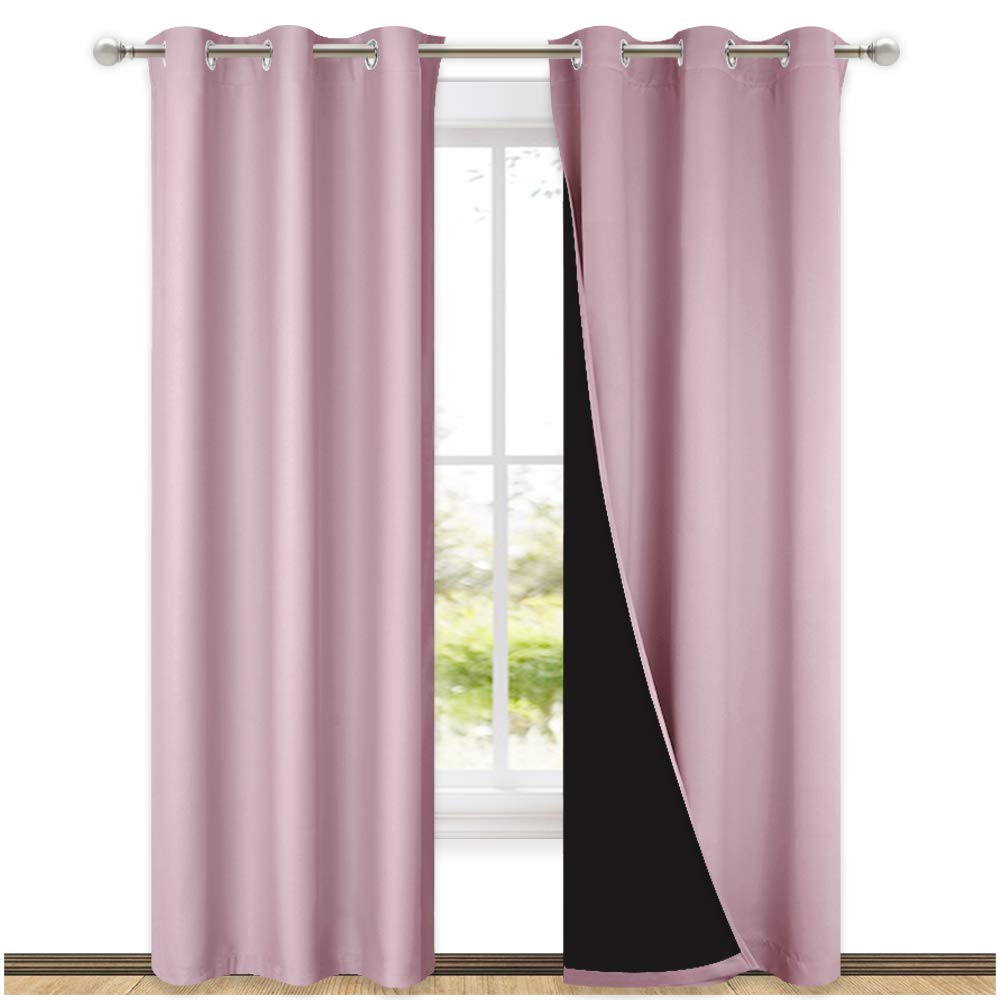 NICETOWN 100% Blackout Window Curtain Panels, Heat and Cold Blocking Drapes with Black Liner for Nursery, 84-inch Drop Thermal I
