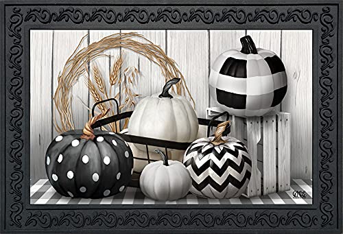 Briarwood Lane Black & White Pumpkins Fall Doormat Primitive Autumn Indoor Outdoor 30 x 18