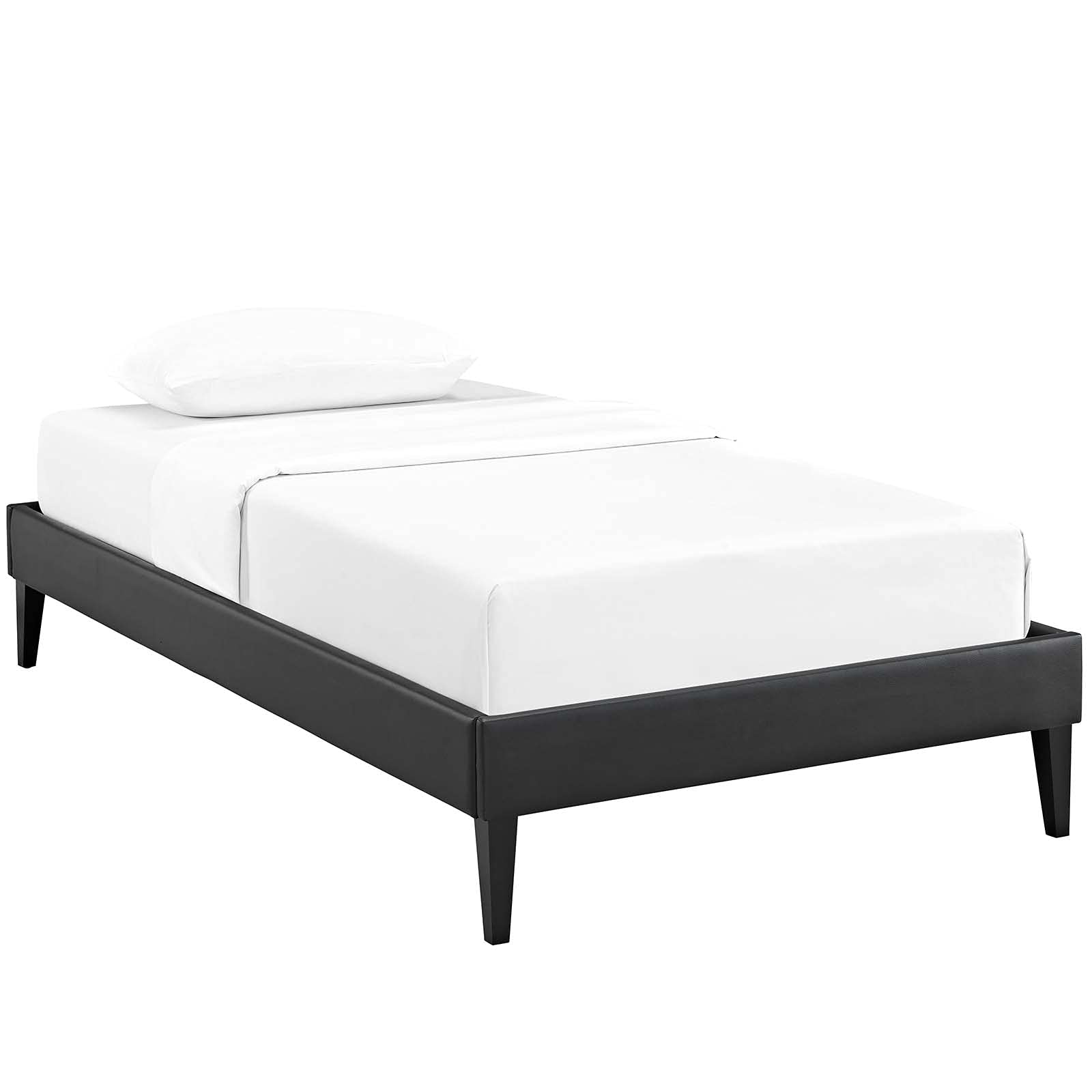 Modway Tessie Faux Leather Twin Platform Bed Frame with Wood Slat Support in Black