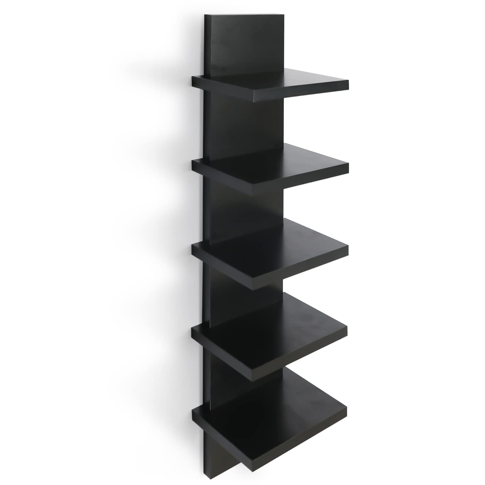 Bloddream 5 Tier Wall Shelves Black, Vertical Column Shelf Floating Storage Home Decor Organizer Design Utility Shelving Bedroom