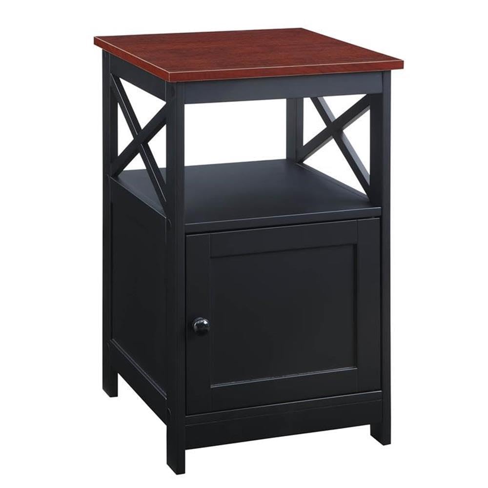 Convenience Concepts Oxford End Table with Storage Cabinet and Shelf, Cherry/Black