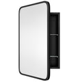 AGDULL Vintage-Style Bathroom Wood Black Cabinet with 16.5x24 Black Metal Frame Curved Mirror, Recessed Medicine Cabinet, Ba
