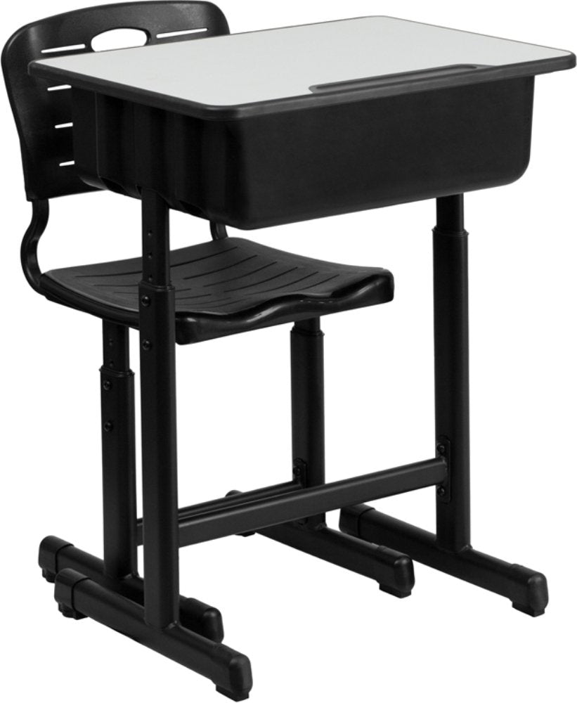 Flash Furniture Adjustable Student Desk and Chair Set for Classrooms or Remote Learning, Adjustable School Desk with Chair and B