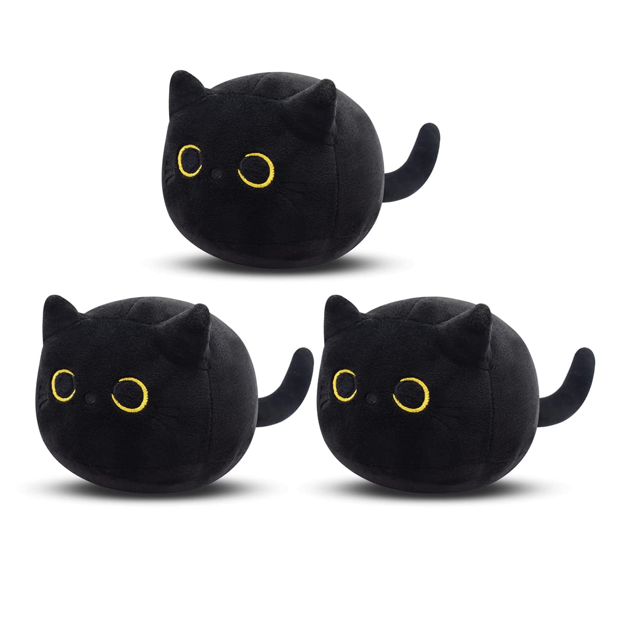 JIAJEGTGT Black Cat Plush, 3Pcs Cute Mini Black Cat Stuffed Animal for Home Decoration, Soft Cat Plush Birthday for Kids Boys Gi