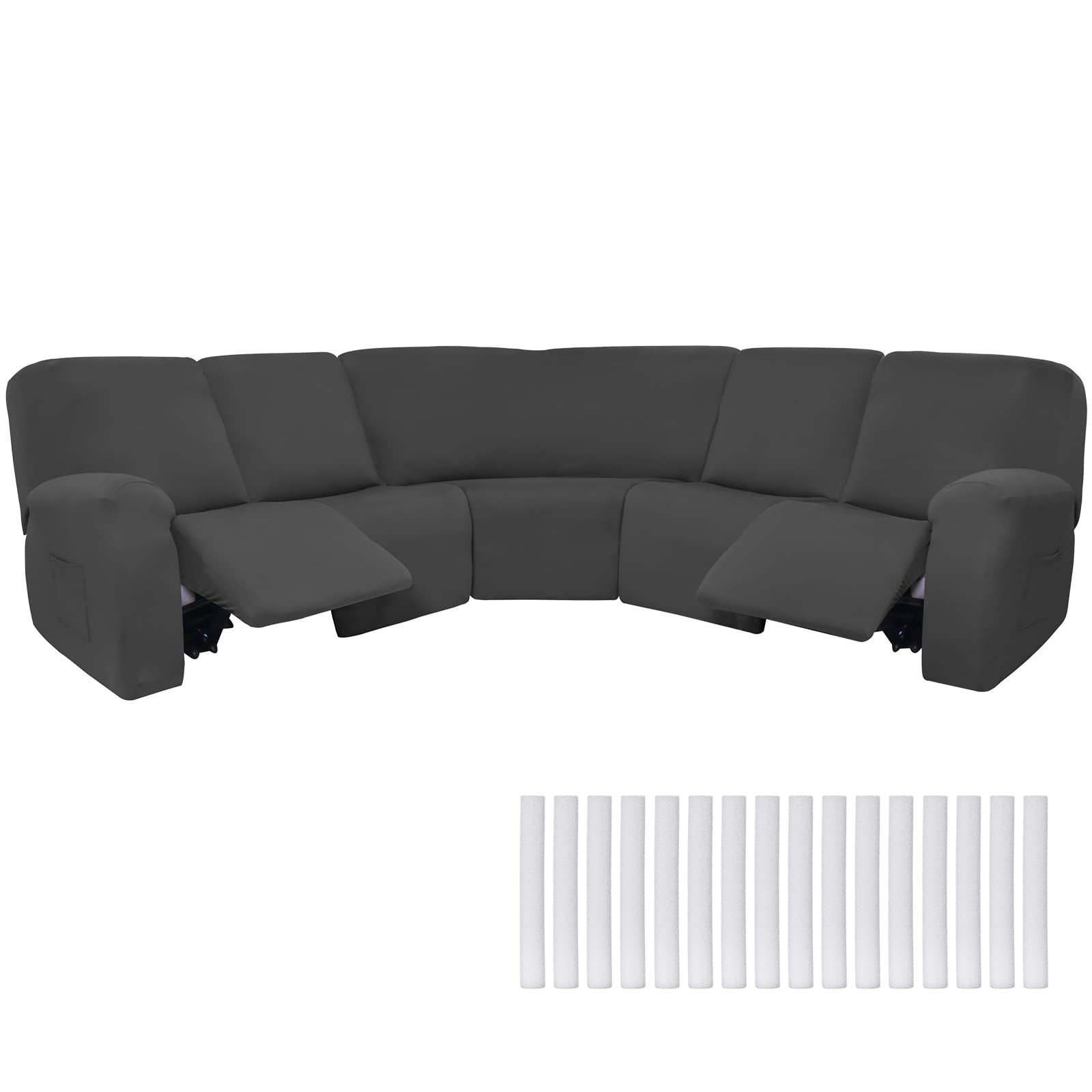 Peryiter 7 Pcs L Shape Sectional Recliner Sofa Covers 5 Seat Sectional Couch Covers Milk Silk Velvet Stretch Reclining Sofa Slip
