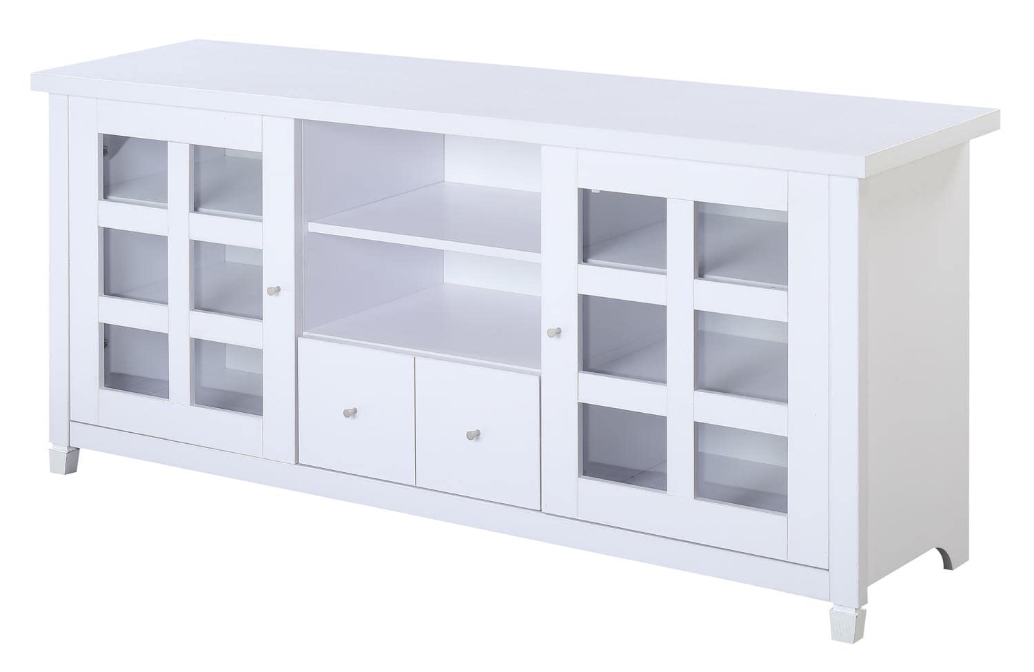 Convenience Concepts Newport Park Lane 1 Drawer TV Stand with Storage Cabinets and Shelves for TVs up to 65 Inches, White