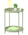 EKNITEY 2 Tier End Table - Metal Side Table Waterproof Small Sofa Coffee Side Tables Bedroom Indoor Outdoor with Removable Tray 