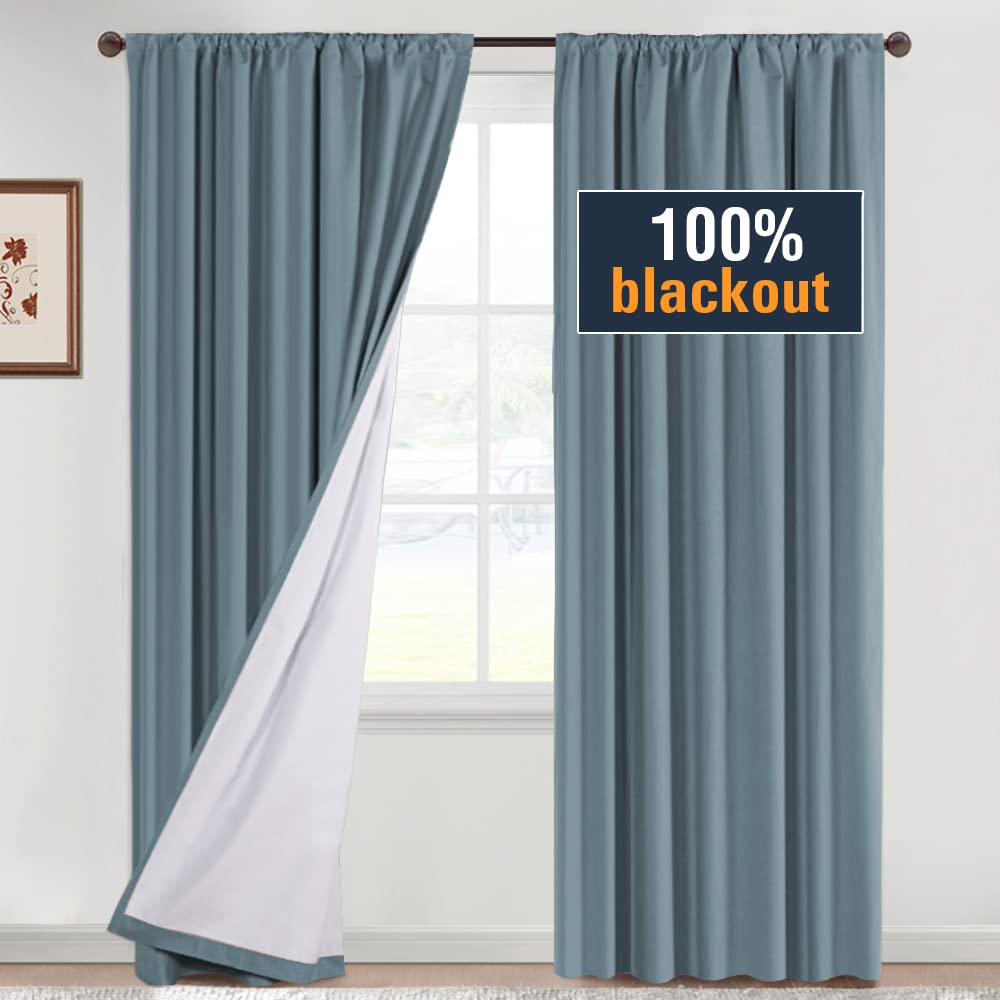 H.VERSAILTEX 100% Blackout Curtains 84 inch Long for Living Room Thermal Insulated Window Treatment Drapes Completely Light Bloc