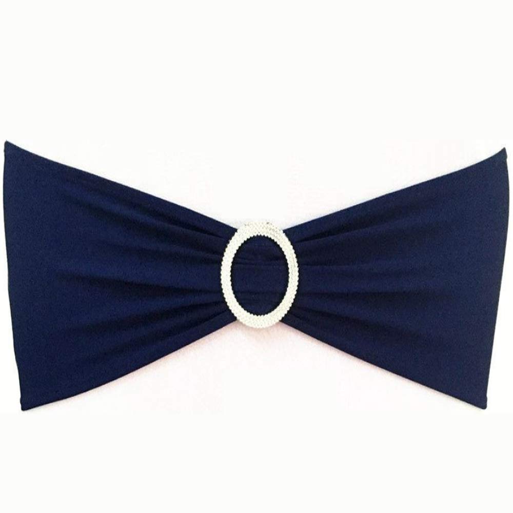 SINSSOWL Pack of 50PcS Elastic Slider chair Sashes Spandex chair cover Band Bows for Wedding Decoration-Navy Blue