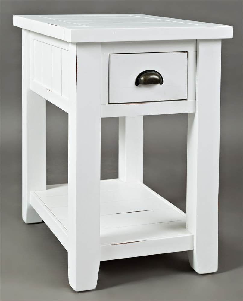 Jofran Artisans Craft Farmhouse Solid Acacia Chairside End Table, 16L x 24W x 24H, Weathered White,1744-7