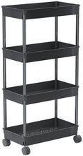 Sooyee 4 Tier Wide Storage Cart Mobile Shelving Unit Organizer Slide Out Storage Rolling Utility Cart Tower Rack for Kitchen Bat