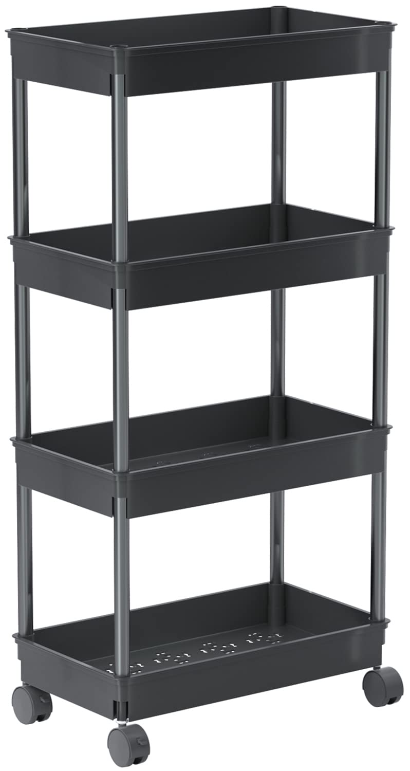 Sooyee 4 Tier Wide Storage Cart Mobile Shelving Unit Organizer Slide Out Storage Rolling Utility Cart Tower Rack for Kitchen Bat