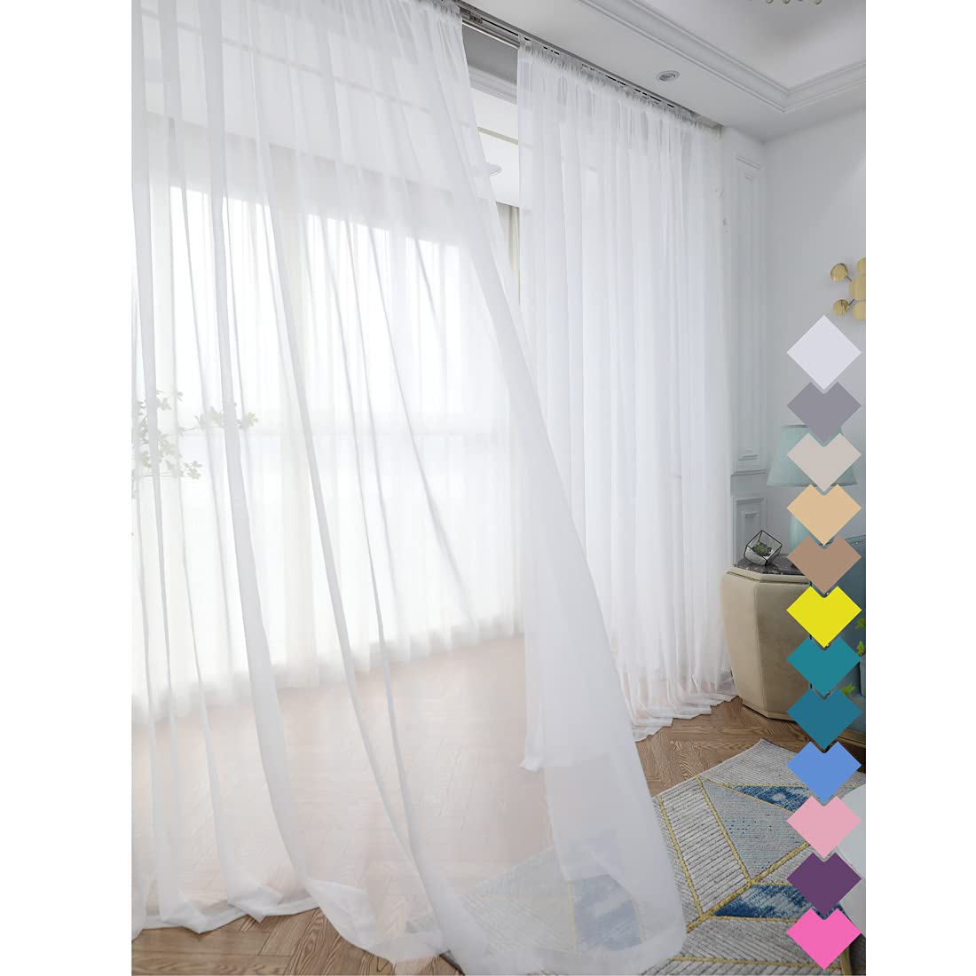 Window White Sheer Curtains 120 Inches Long 2 Panels Sheer White Curtains Basic Rod Pocket Panel for Bedroom Children Living Roo