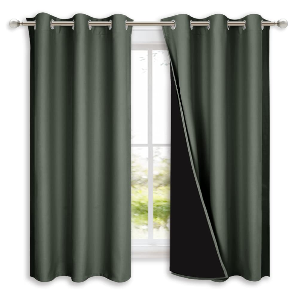 NICETOWN Dark Mallard 100% Blackout Lined Curtains, 2 Thick Layers Completely Blackout Window Treatment Panels Thermal Insulated