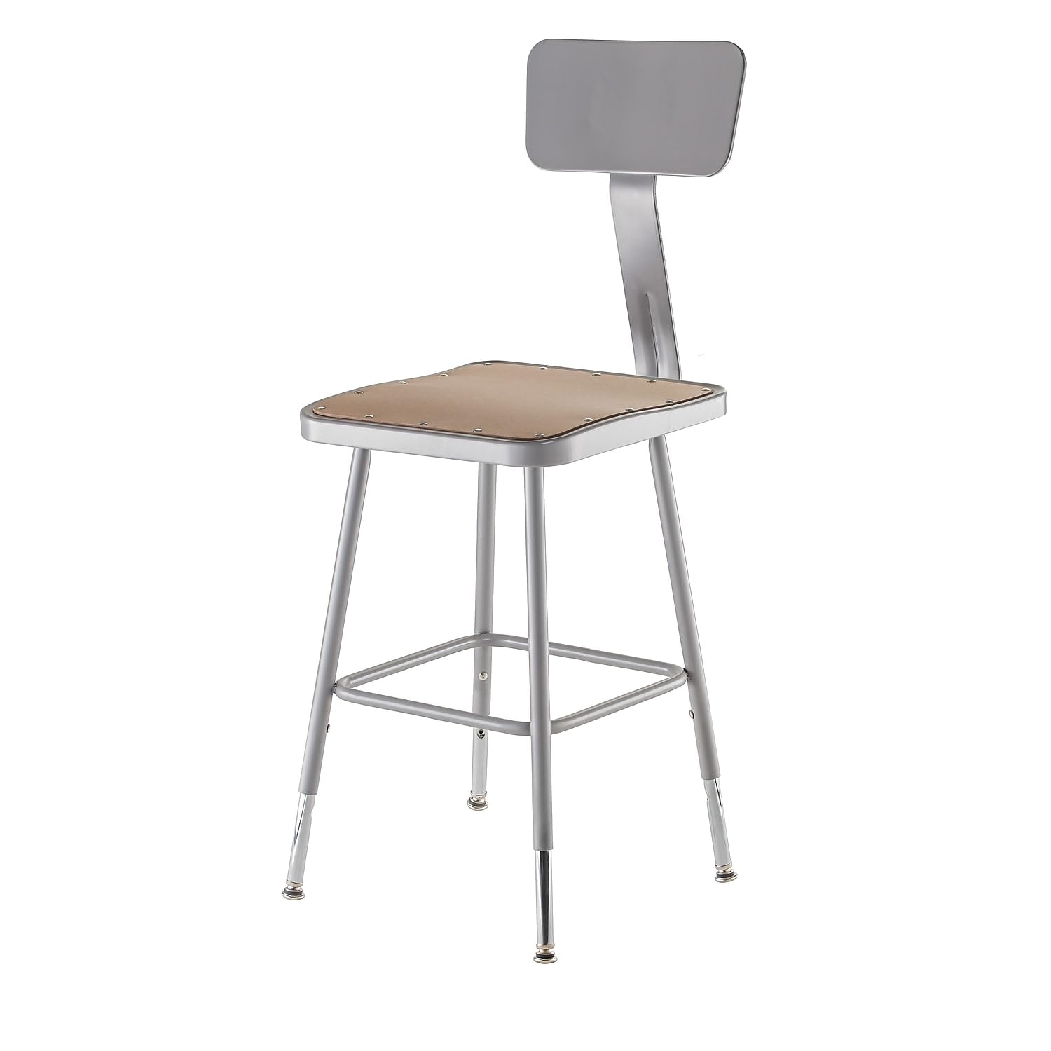 National Public Seating 6318HB Steel Stool with Square Hardboard Seat Adjustable and Backrest, 19-27, Grey