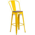 Flash Furniture Lily 30 High Yellow Metal Barstool with Back and Wood Seat