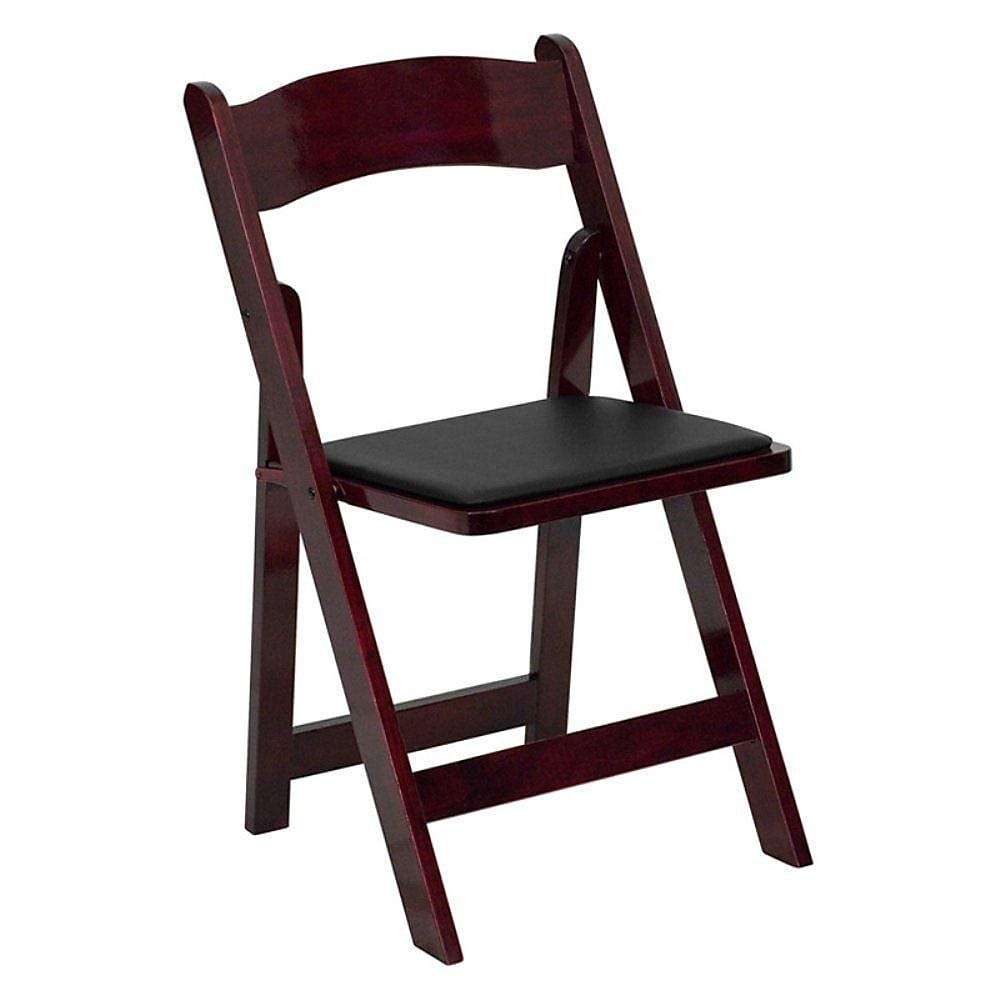 Flash Furniture 4 Pack HERCULES Series Mahogany Wood Folding Chair with Vinyl Padded Seat