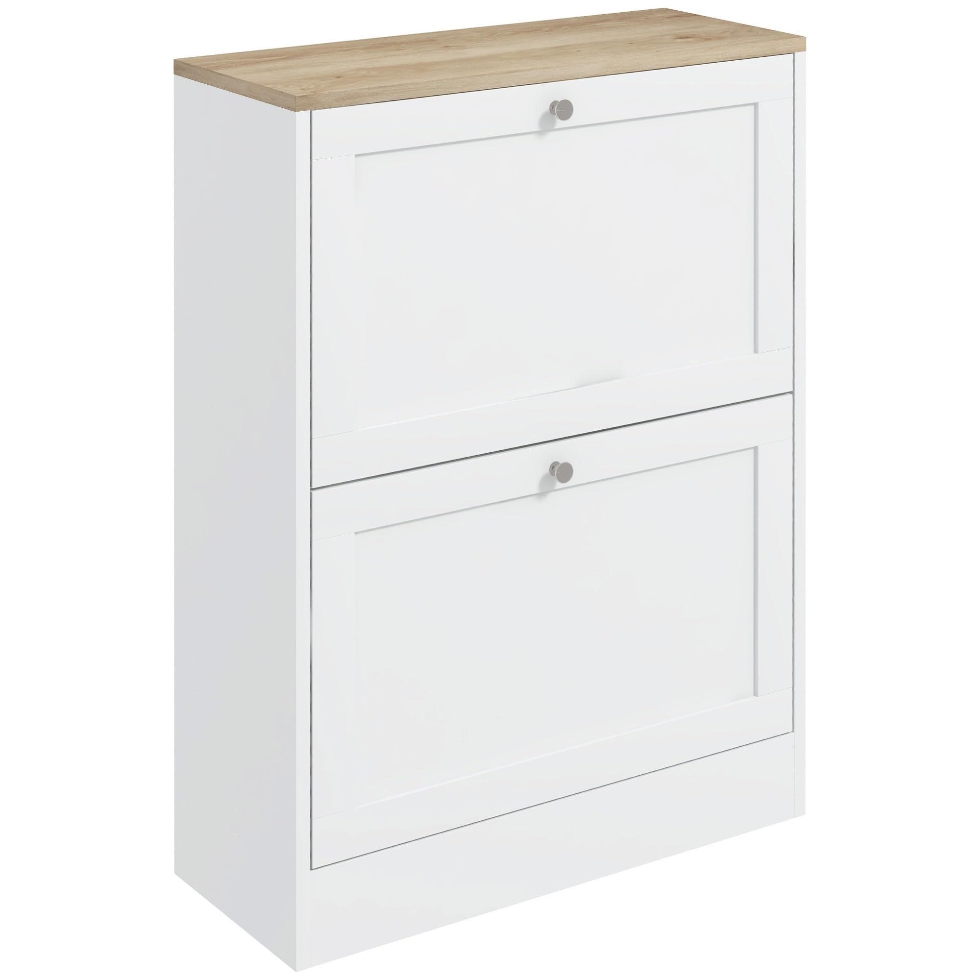 HOMCOM Slim Shoe Cabinet for Entryway, Modern Hidden Shoe Storage Cabinet with 2 Flip Drawers and Adjustable Shelves for 12 Pair