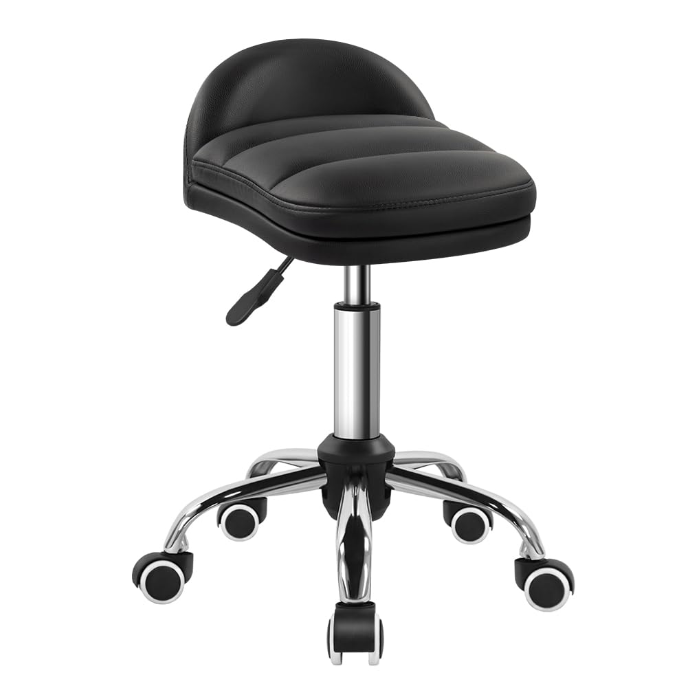 BFTOU Black Rolling Stool Chair with Wheel Perfect for Home Work SPA Massage Height-Adjustable and Cost-Effective Swivel Stool w