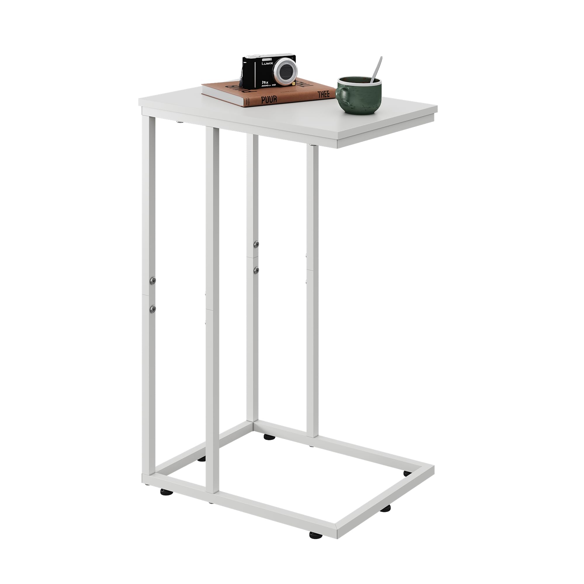 WLIVE Side Table, C Shaped End Table for Couch, Sofa and Bed, Large Desktop C Table for Living Room, Bedroom, Creamy White