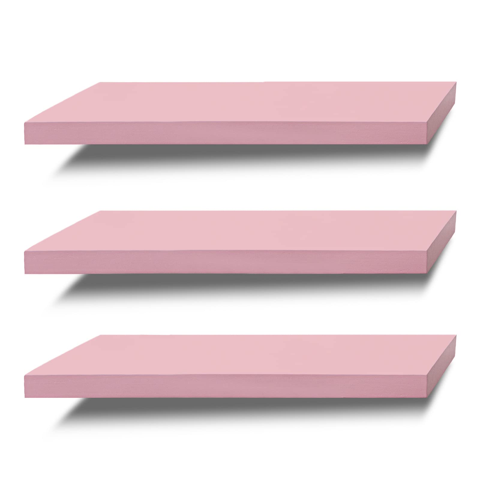 SAUMONIERES Floating Shelves Wall Shelf Solid Wood for Bathroom Bedroom Kitchen Wall Decor Set of 3, Pink Wall Shelves
