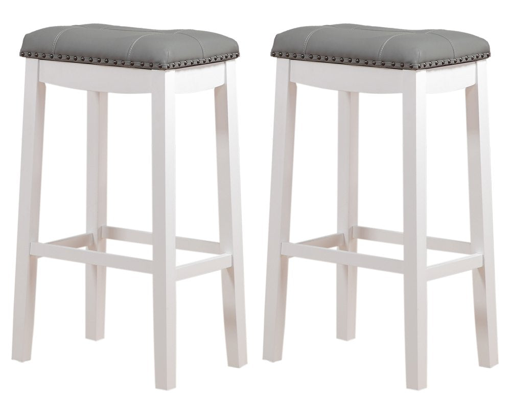 Angel Line Cambridge Padded Saddle Stool with Cushion, 29 Set of 2, White with Gray