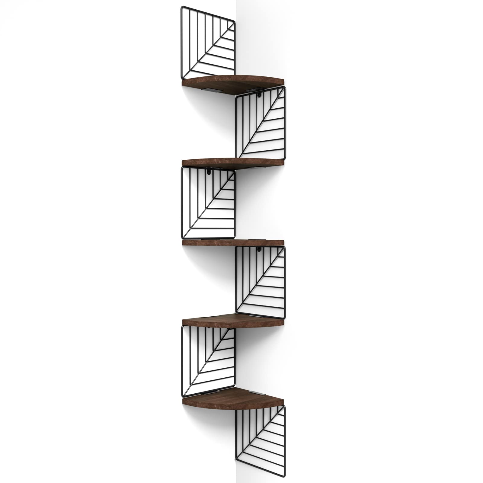 Love-KANKEI Corner Shelf Wall Mount of 5 Tier, Rustic Wood Floating Shelves Wall Shelves for Bedroom Living Room Bathroom Kitche