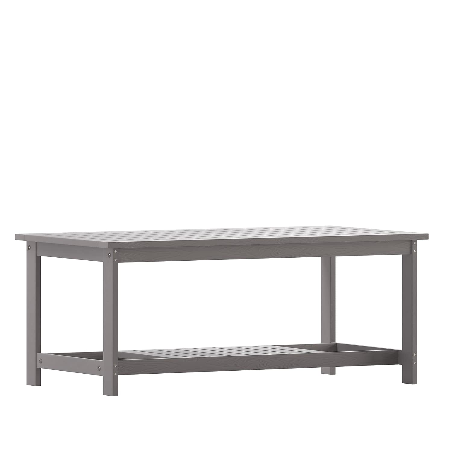 Flash Furniture Charlestown Two Tiered Commercial Grade Adirondack Coffee Table - Gray Finish Poly Resin Wood - All-Weather - Sl