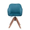Tufted Teal Blue And Natural Velvet and Wood Dining Arm Chair