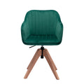 Tufted Green And Natural Velvet and Wood Dining Arm Chair