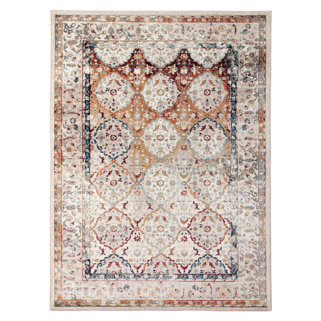 8 x 10 Beige Floral Medallion Power Loom Area Rug