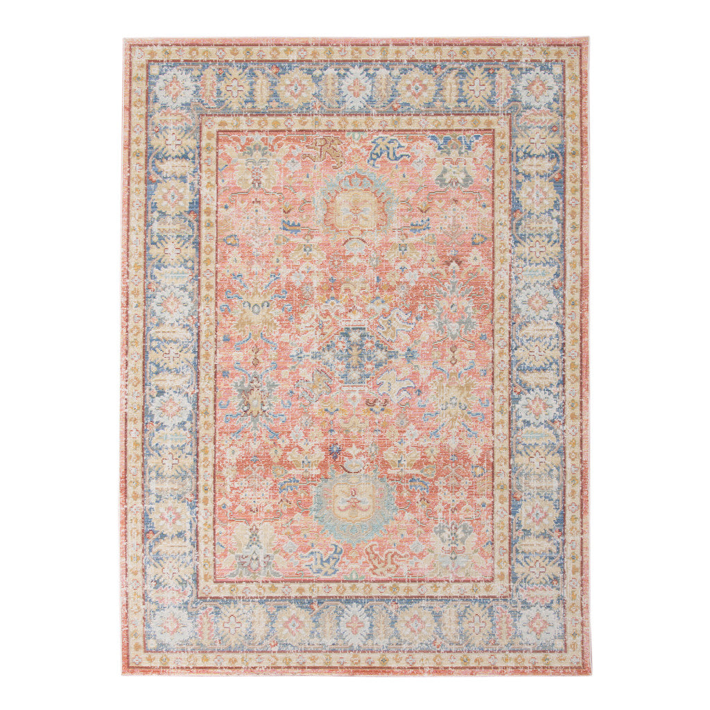 9 X 13 coral Floral Power Loom Area Rug