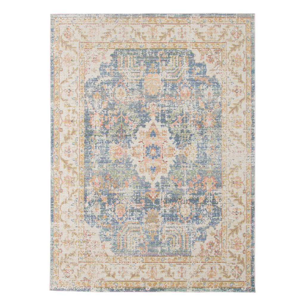 9 X 13 Blue Floral Power Loom Area Rug