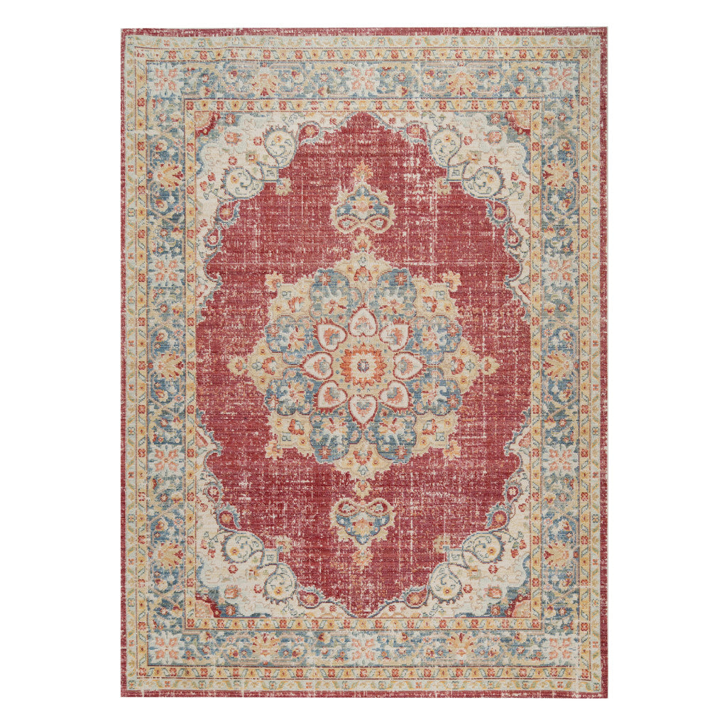 8 x 10 Red Medallion Power Loom Area Rug