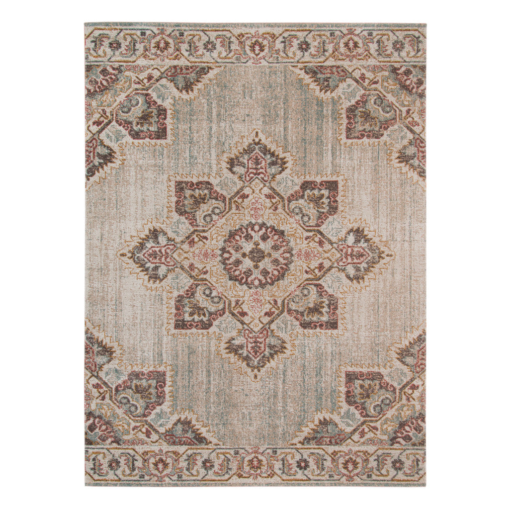 9 x 12 Beige Medallion Power Loom Area Rug With Fringe