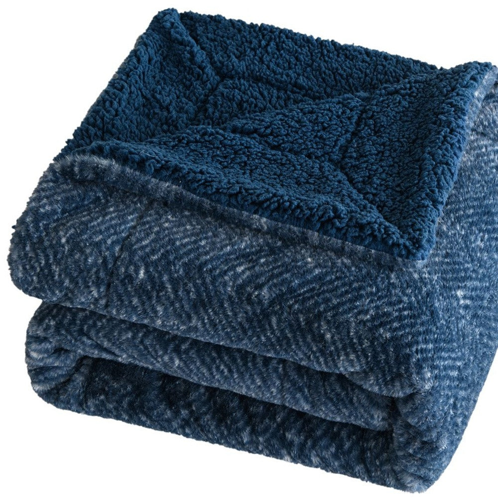 50 X 60 Oxford Blue Faux Fur Herringbone Plush Throw Blanket