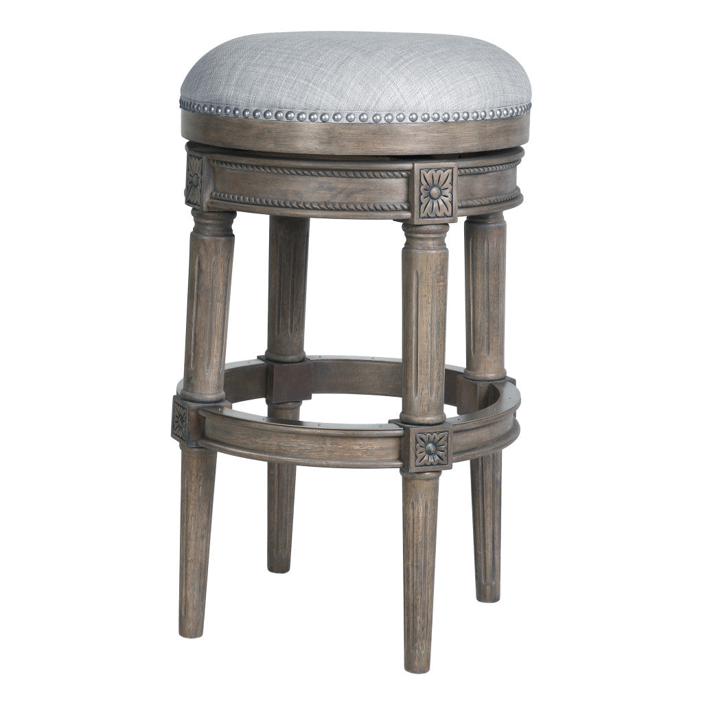 31 Gray Solid Wood Swivel Backless Bar Height Bar Chair