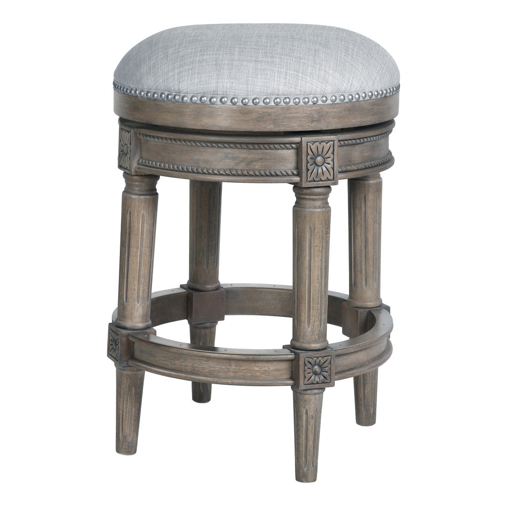 26 Gray Solid Wood Swivel Backless Counter Height Bar Chair