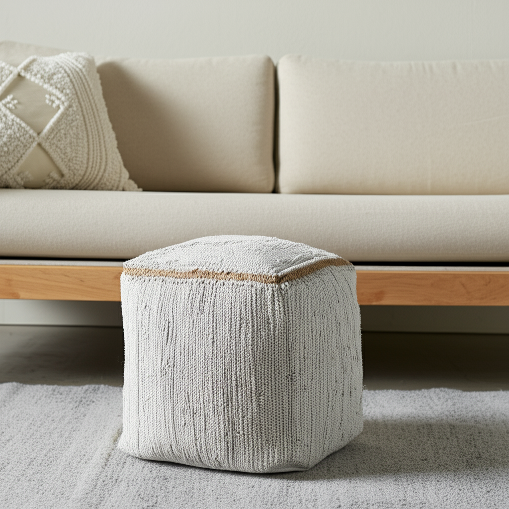 18 Gray and Natural Cotton And Jute Cube Pouf Ottoman