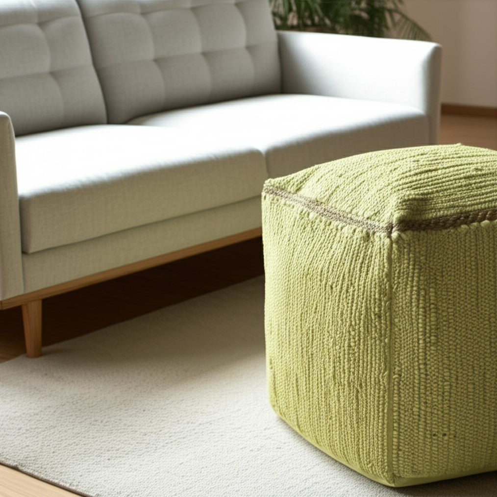 18 Citron and Natural Cotton And Jute Cube Pouf Ottoman