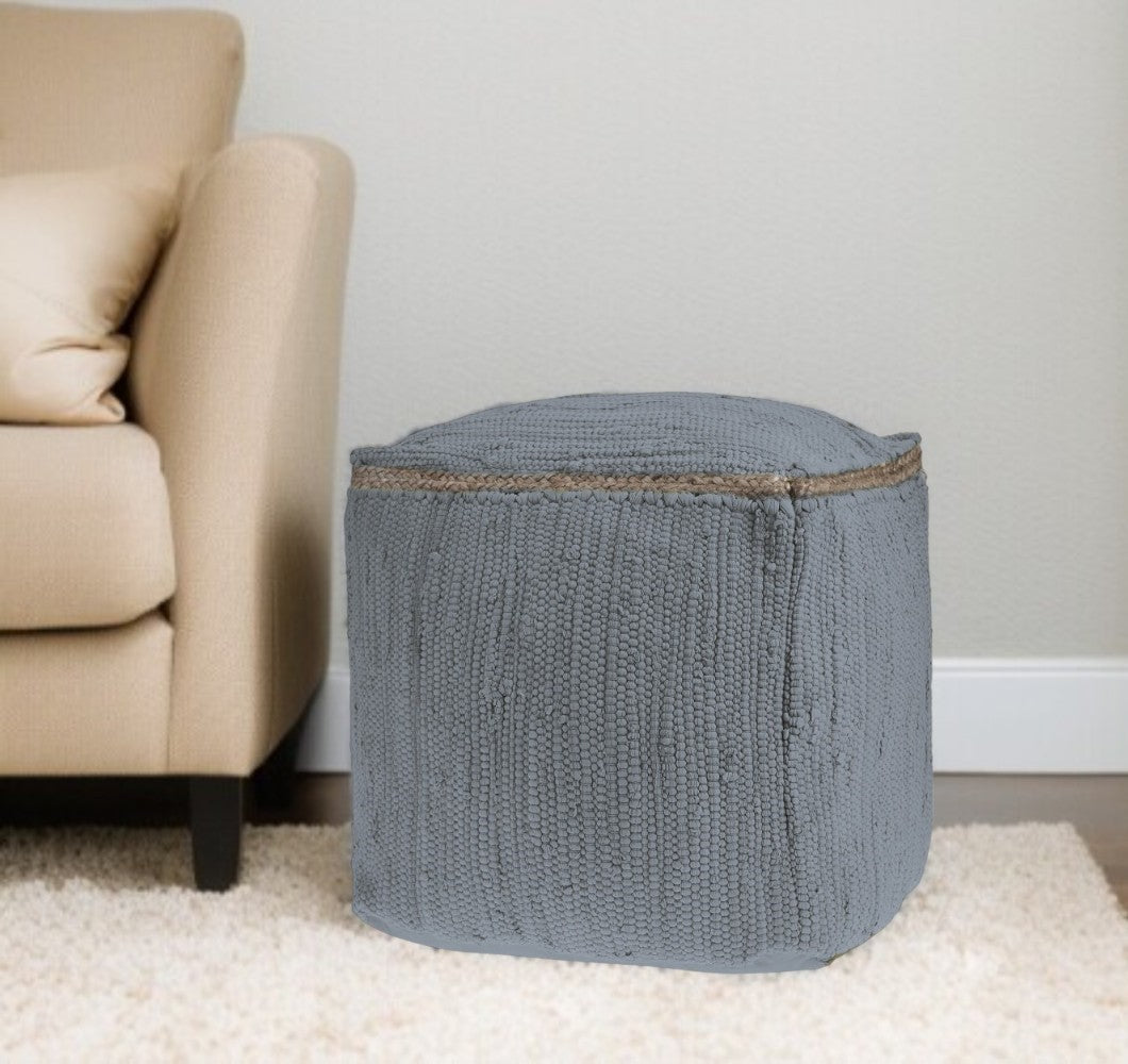 18 Dark Gray And Natural Cotton And Jute Cube Pouf Ottoman