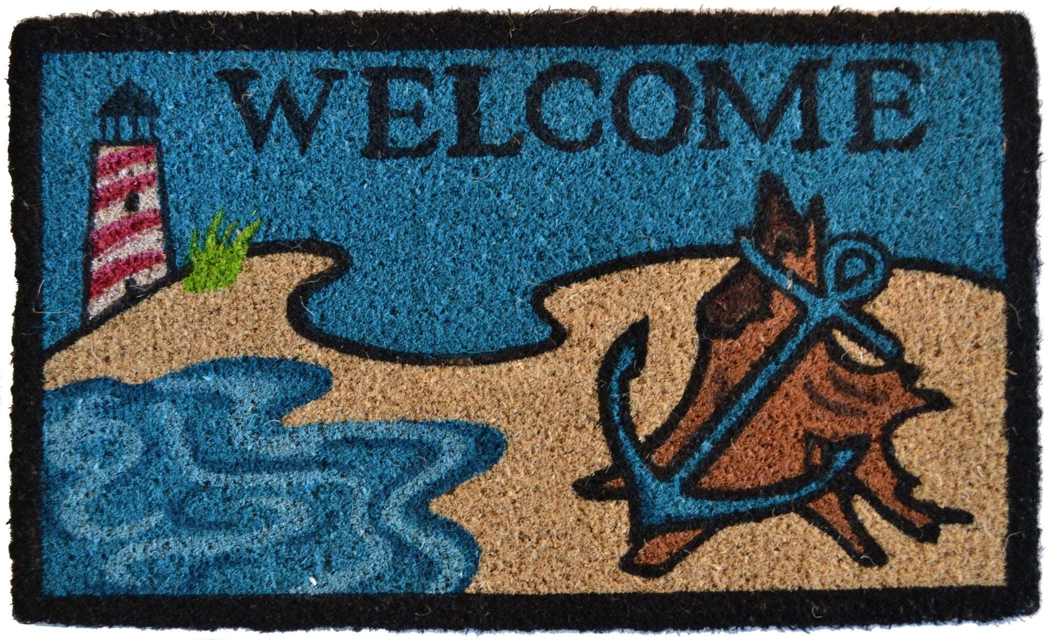 18 X 30 Blue and Black Coir Anchor Welcome Outdoor Summer Door Mat