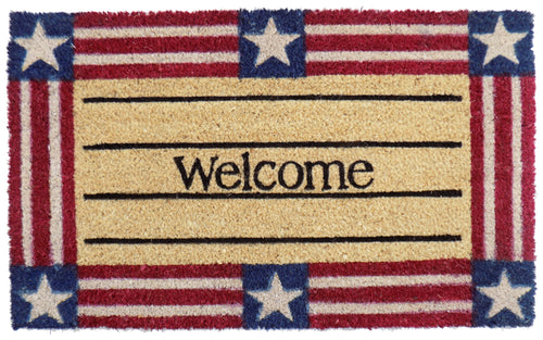 18 X 30 Blue and Red Coir Star Welcome Outdoor Independence Day Door Mat