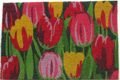 24 X 36 Red and Green Coir Floral Outdoor Spring Door Mat