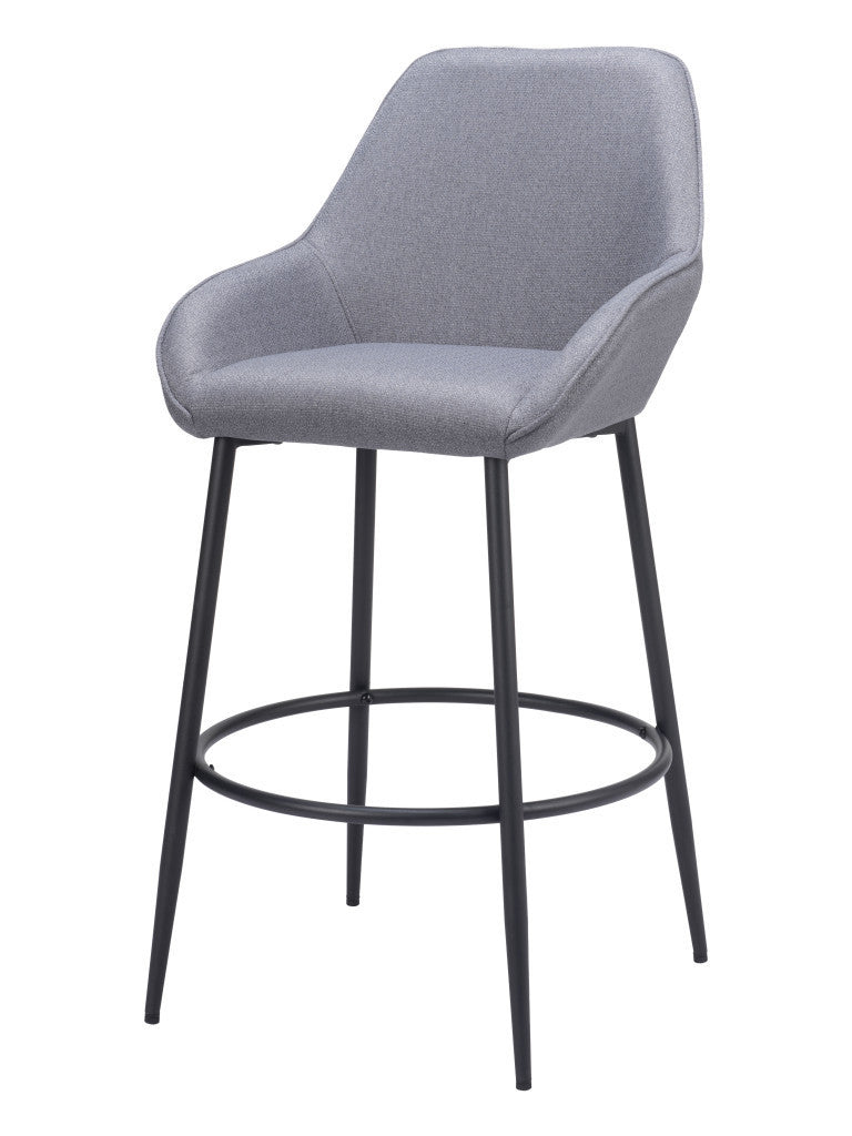Set of Two 30 Gray And Black Fabric And Steel Bar Height Bar Chairs