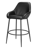 Set of Two 30 Black Faux Leather And Steel Bar Height Bar Chairs