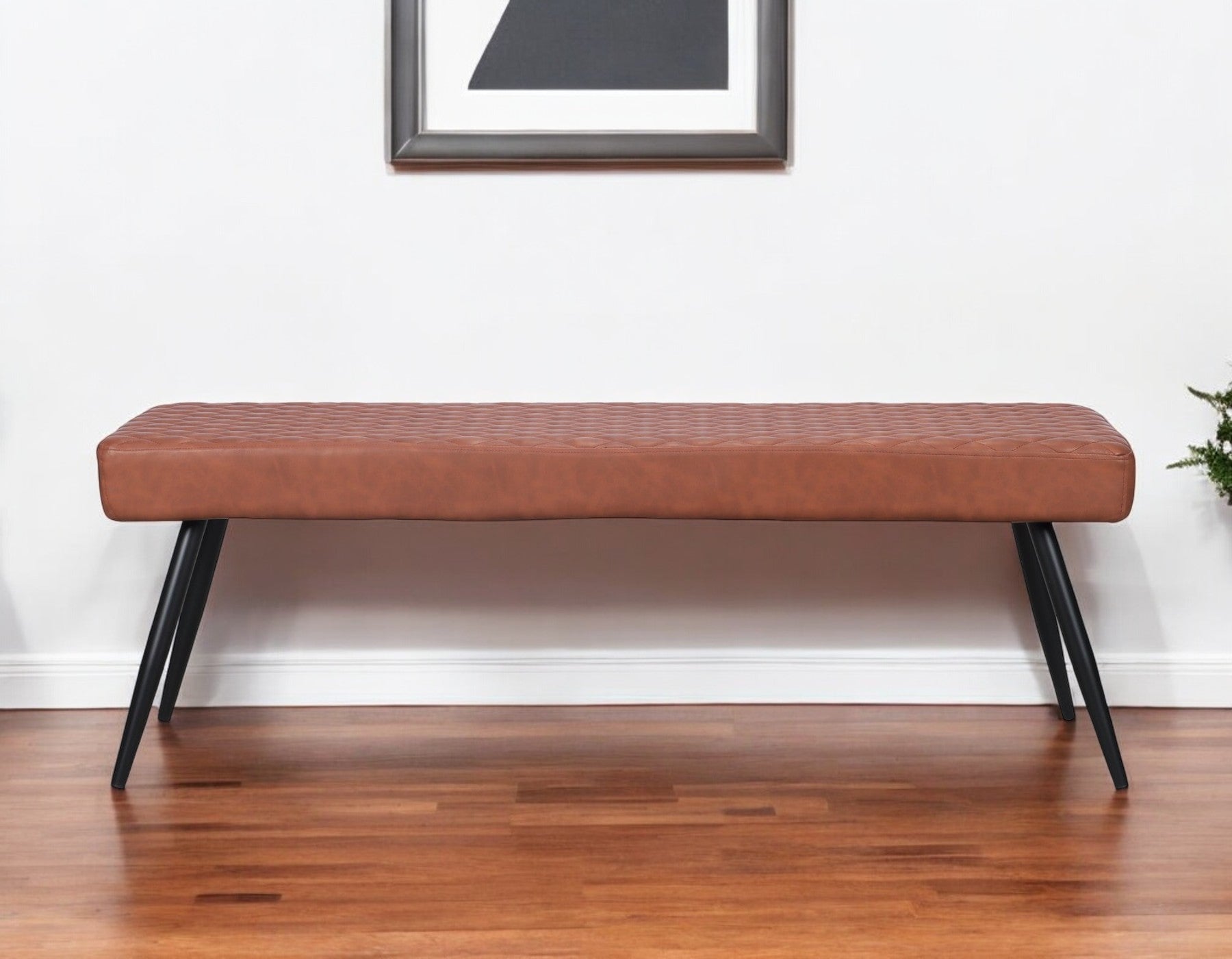 54 Brown and Black Faux Leather Upholstered Dining Bench